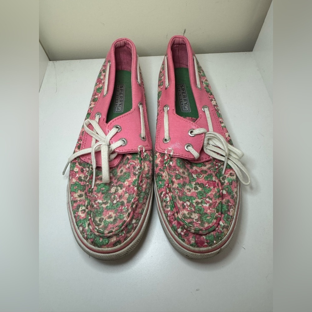 Sperry Shoes women’s size 7.5 Sequin Floral Pink Green